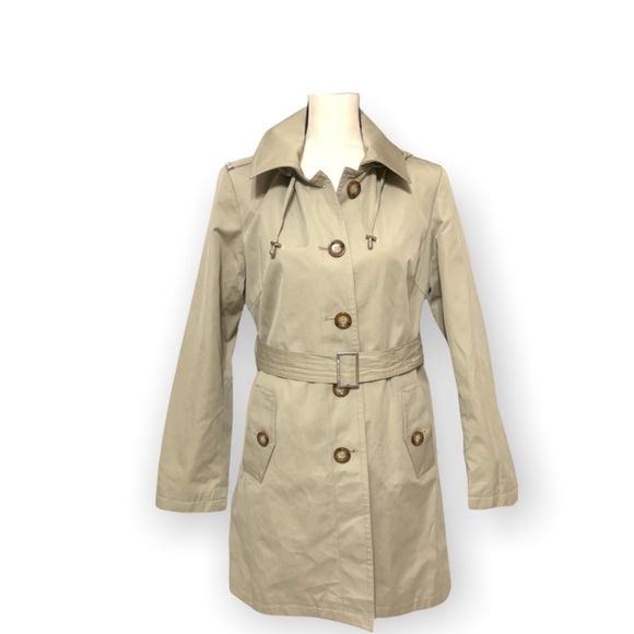 Michael Kors Khaki Belted Trench Rain Coat Size M - Picture 2 of 13